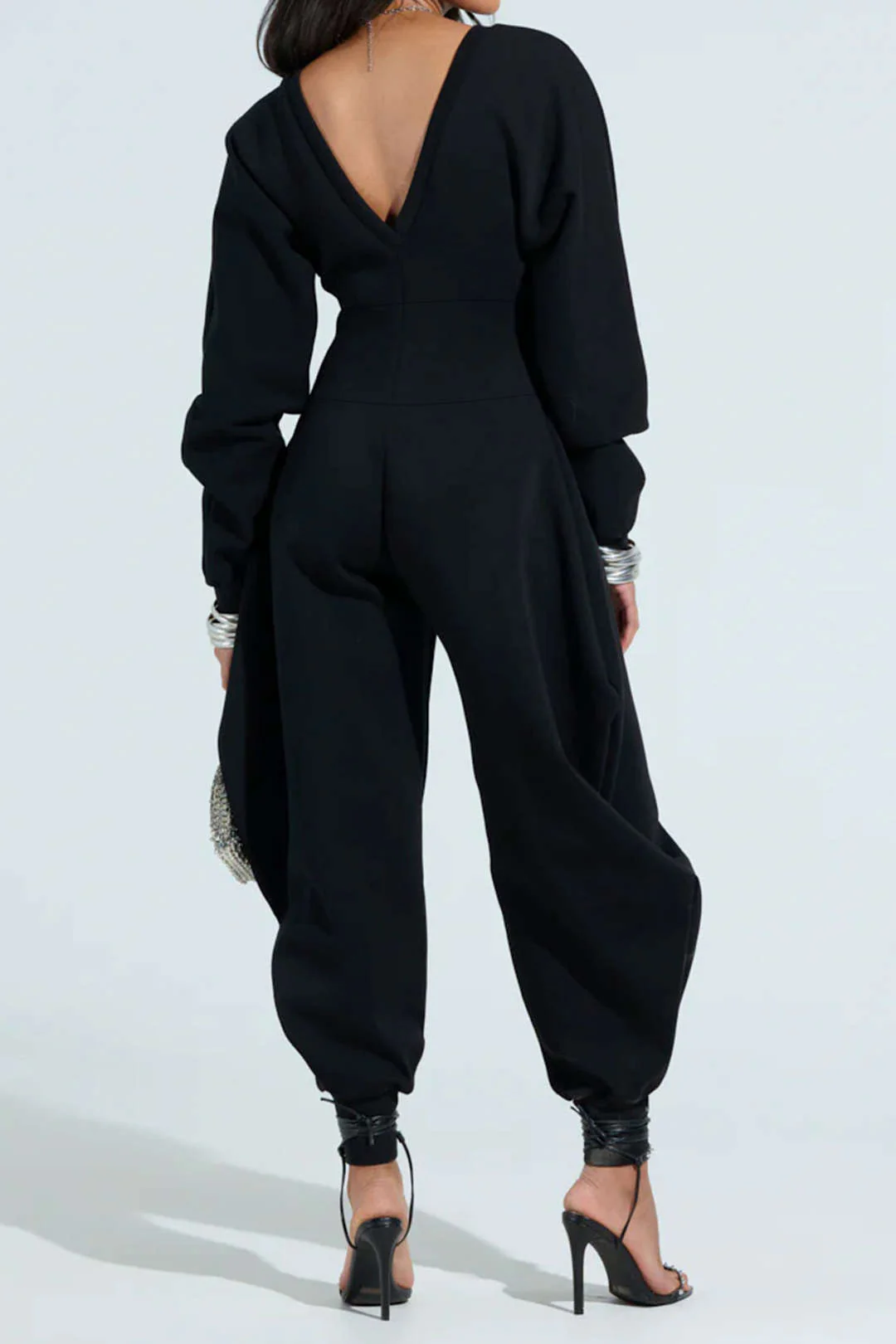 Solid High Waist Long Sleeve Jumpsuit - Image 2