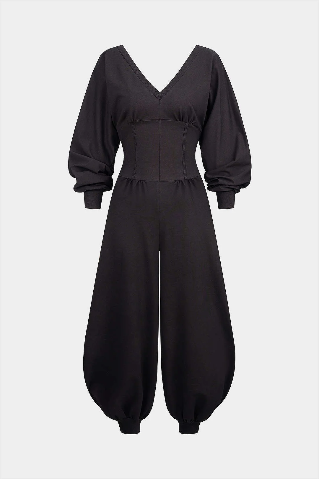 Solid High Waist Long Sleeve Jumpsuit - Image 3