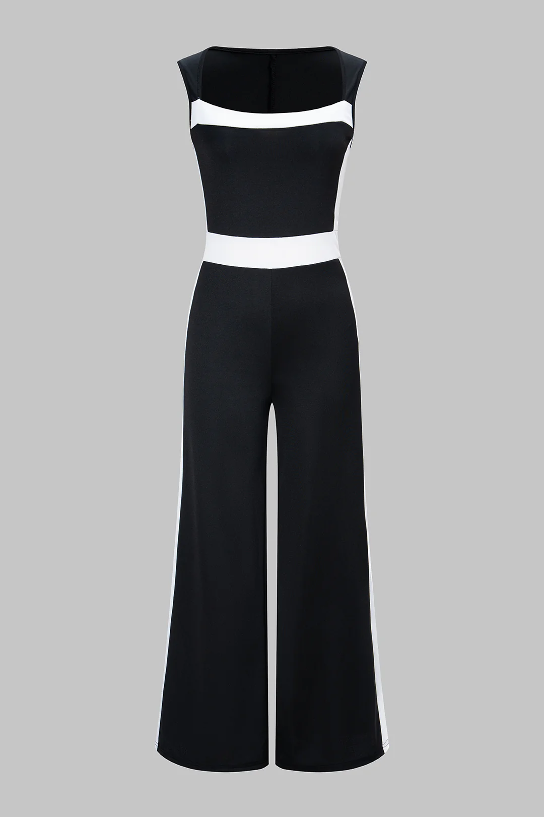 Contrast Color-Block Sleeveless Wide Leg Jumpsuit