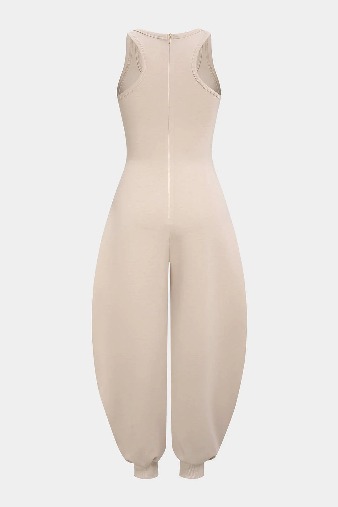 U-Neck Contrast Striped Tie-Up Zipper Barrel Jumpsuit - Image 3