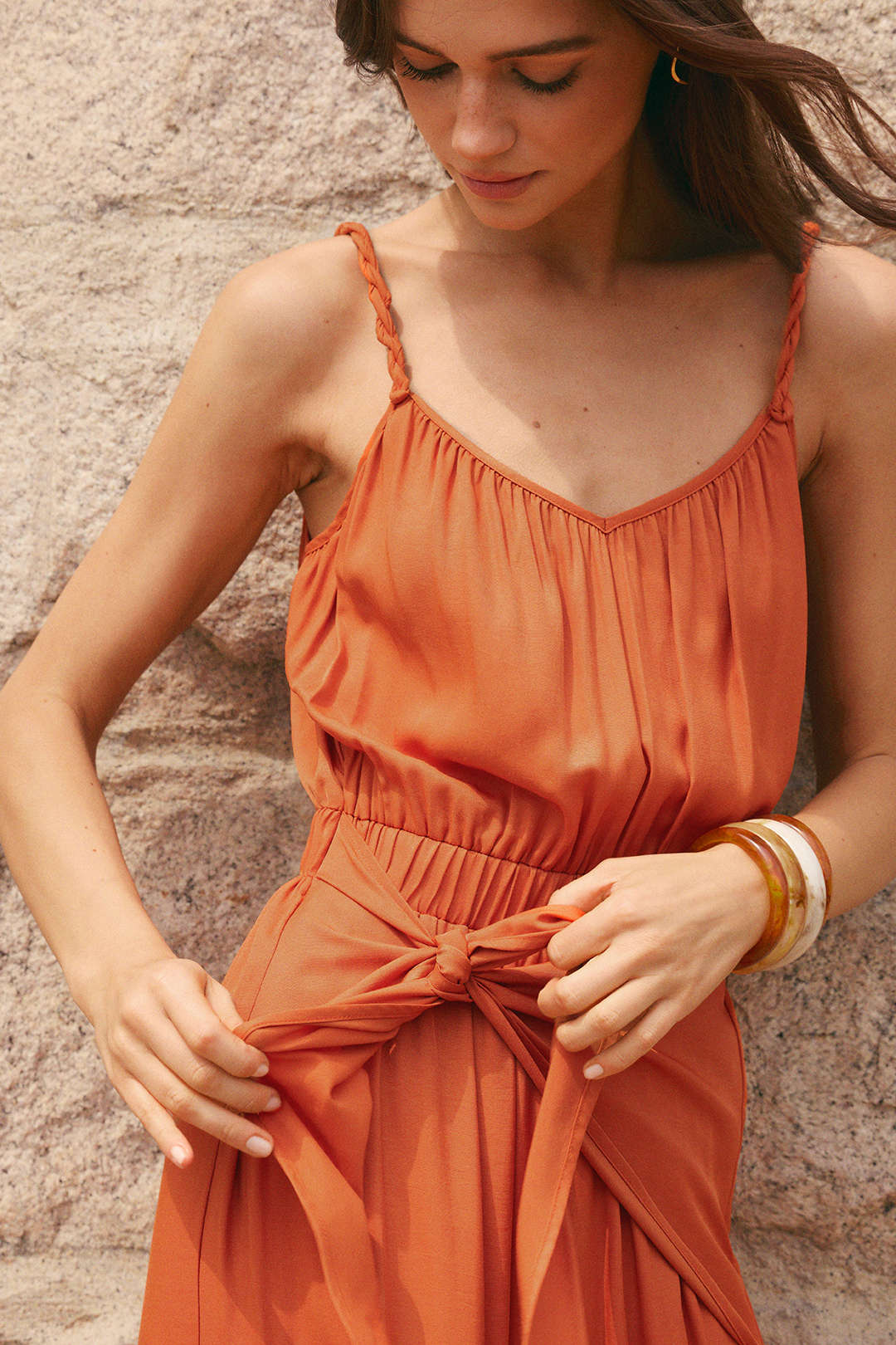 V-Neck Twist Knotted Ruched Sleeveless Jumpsuit - Image 8