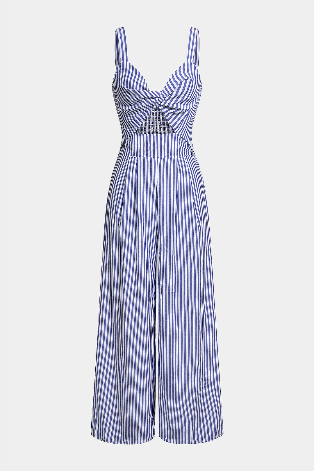 Stripes Print V-Neck Twist Knot Cut Out Sleeveless Jumpsuit