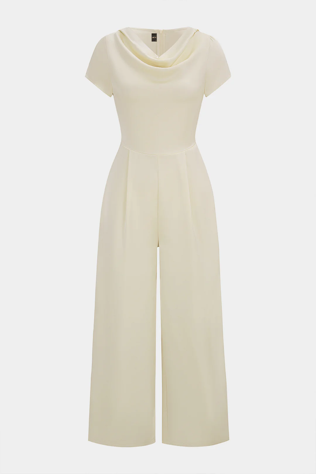 Satin Draped Cowl Neck Short Sleeve Wide Leg Jumpsuit
