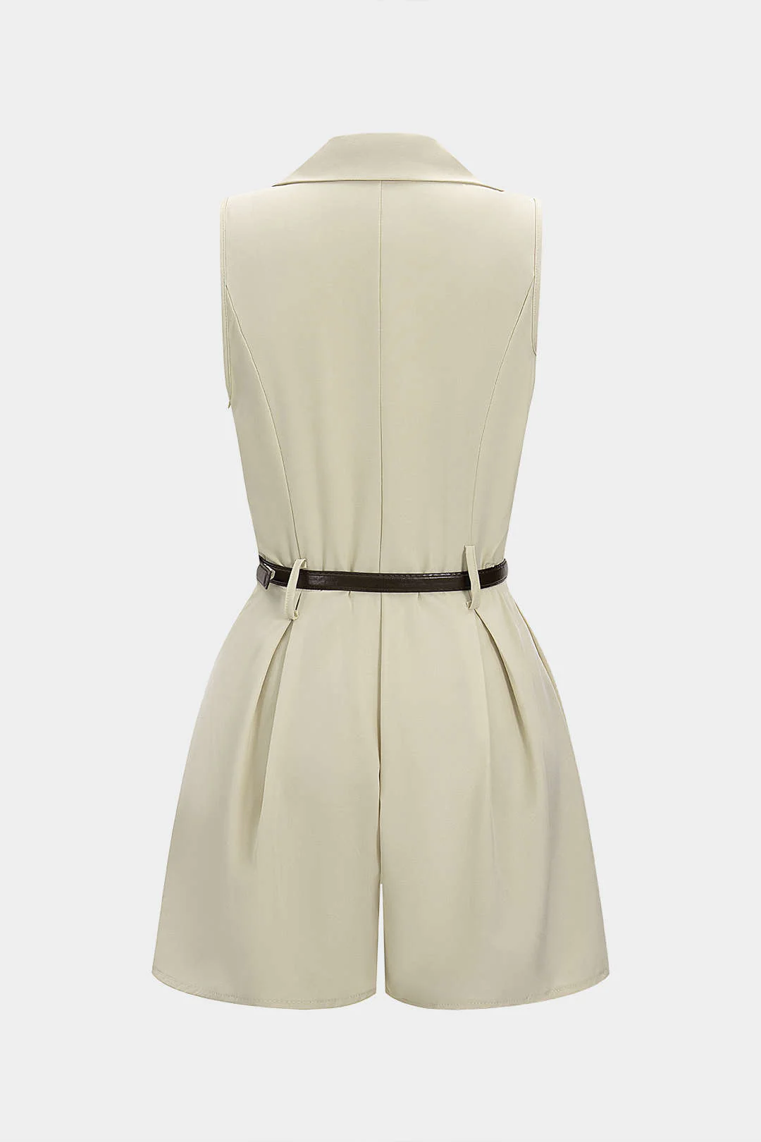 V-Neck Belted Ruched Sleeveless Romper - Image 3