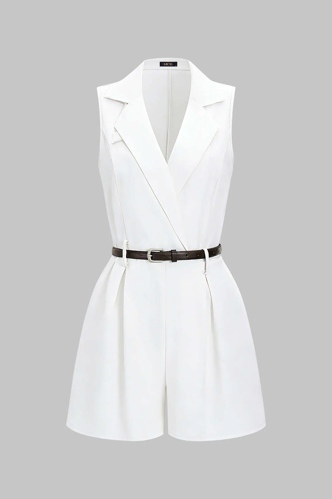 V-Neck Belted Ruched Sleeveless Romper - Image 6