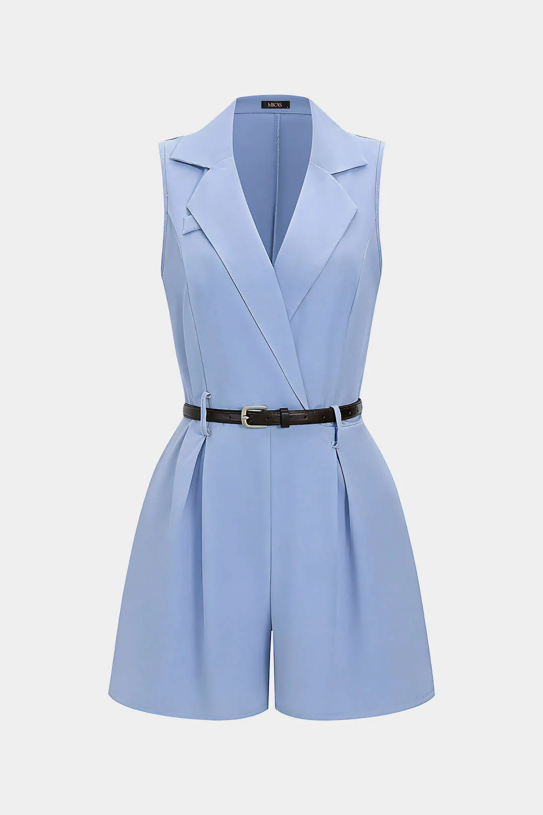 V-Neck Belted Ruched Sleeveless Romper - Image 7