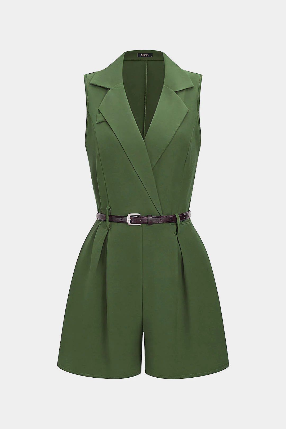 V-Neck Belted Ruched Sleeveless Romper - Image 8