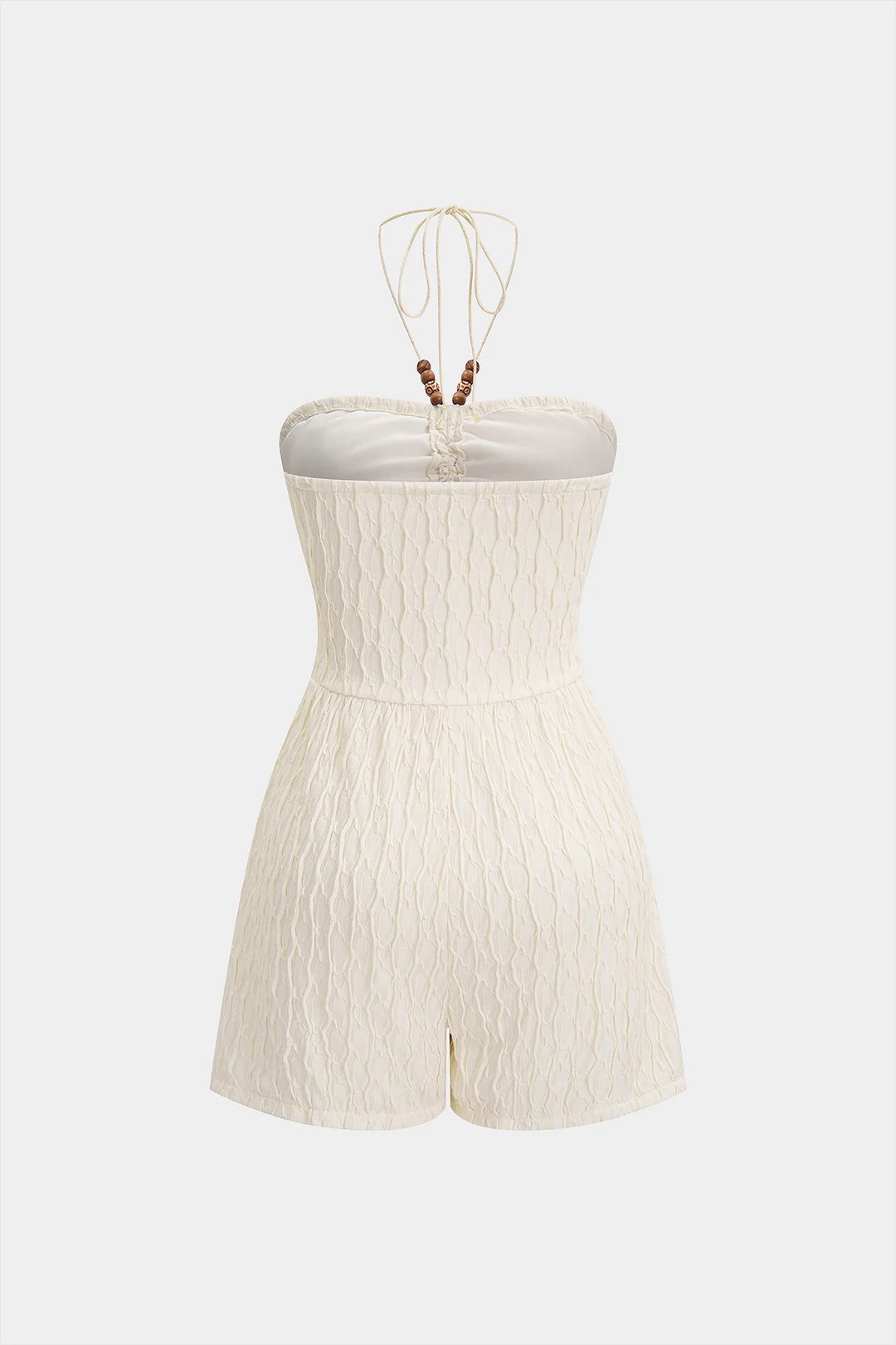 Textured Halter Neck Tie-Up Beaded Romper - Image 2