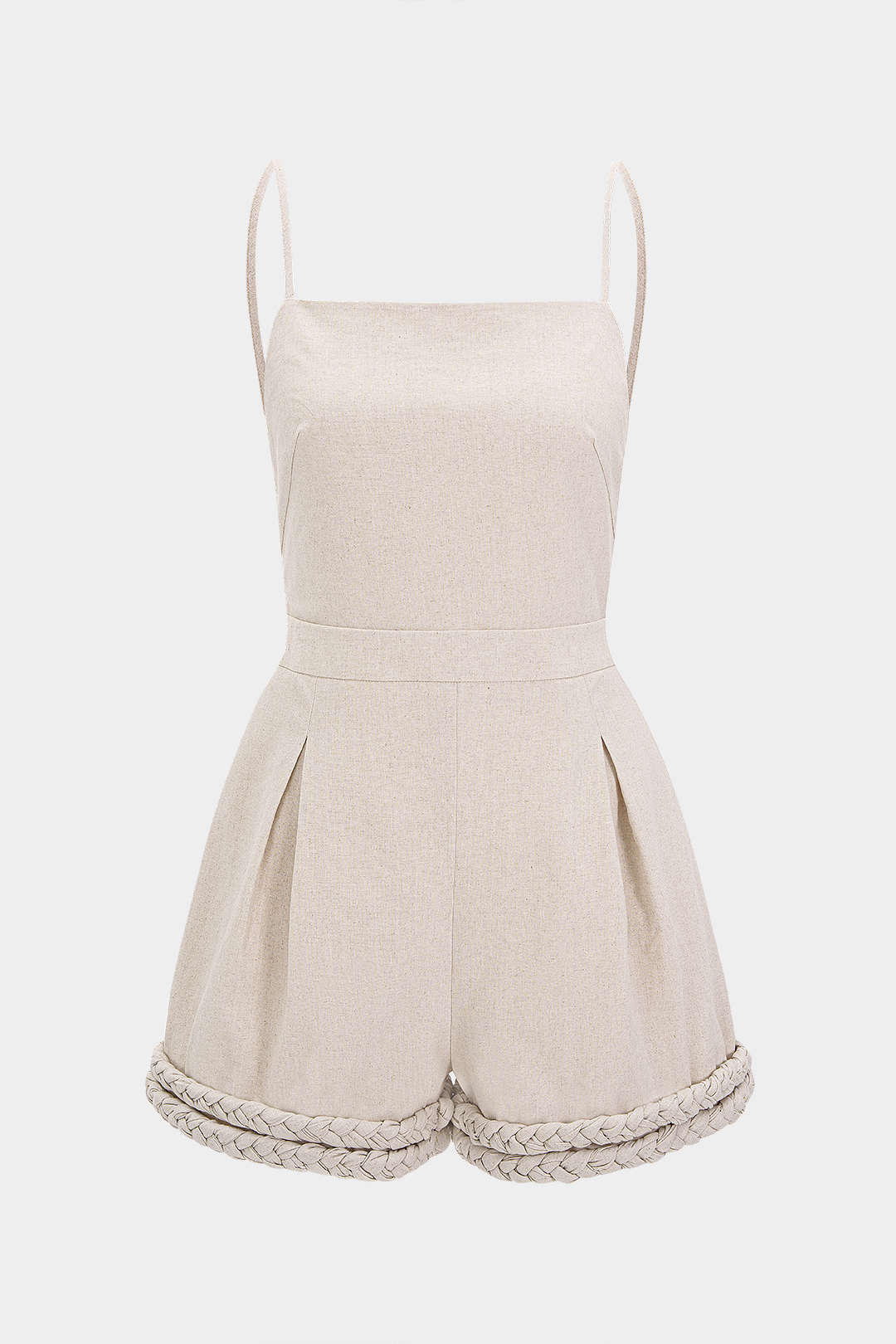 Linen Braided Backless Tie-Up Sleeveless Romper