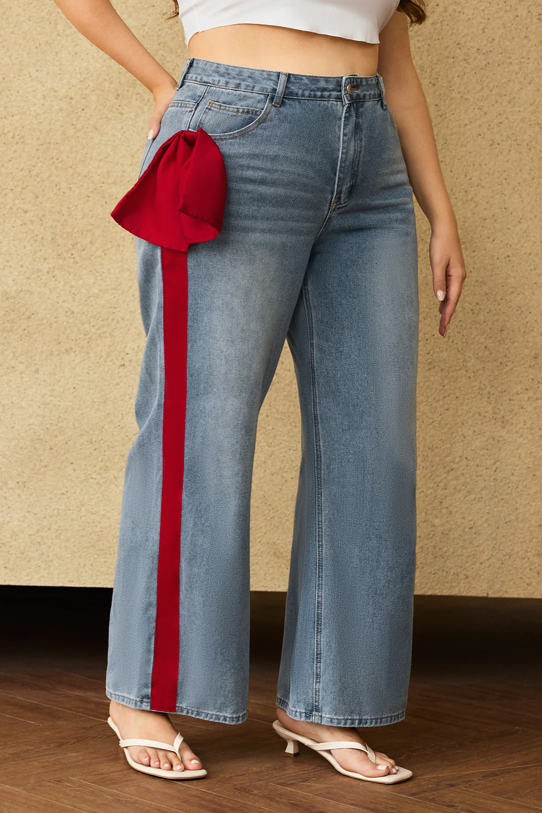 Plus Size Denim Patchwork Zipper Jeans - Image 7