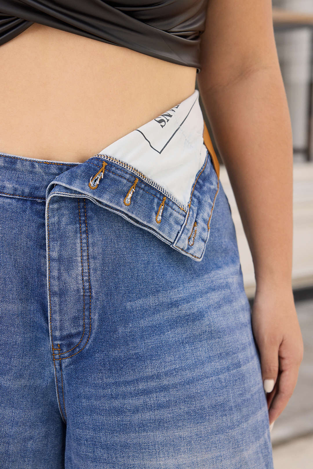 Plus Size Denim Asymmetrical High Waist Jeans - Image 8