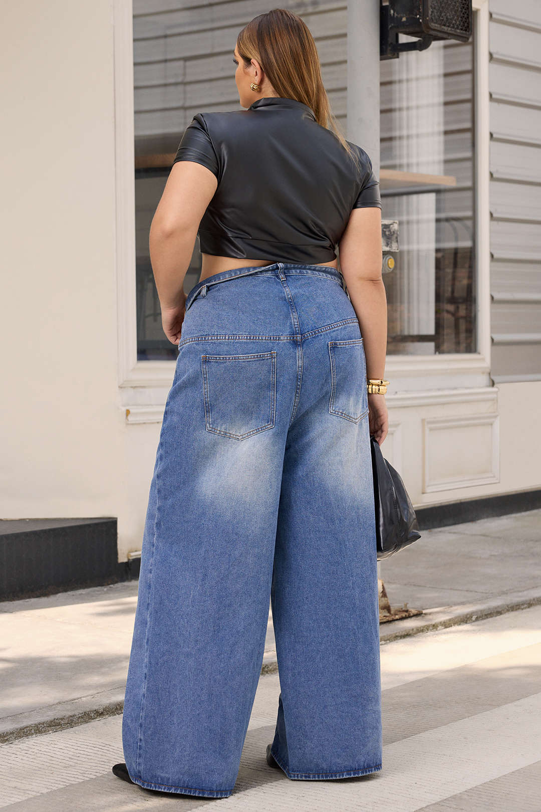 Plus Size Denim Asymmetrical High Waist Jeans - Image 9