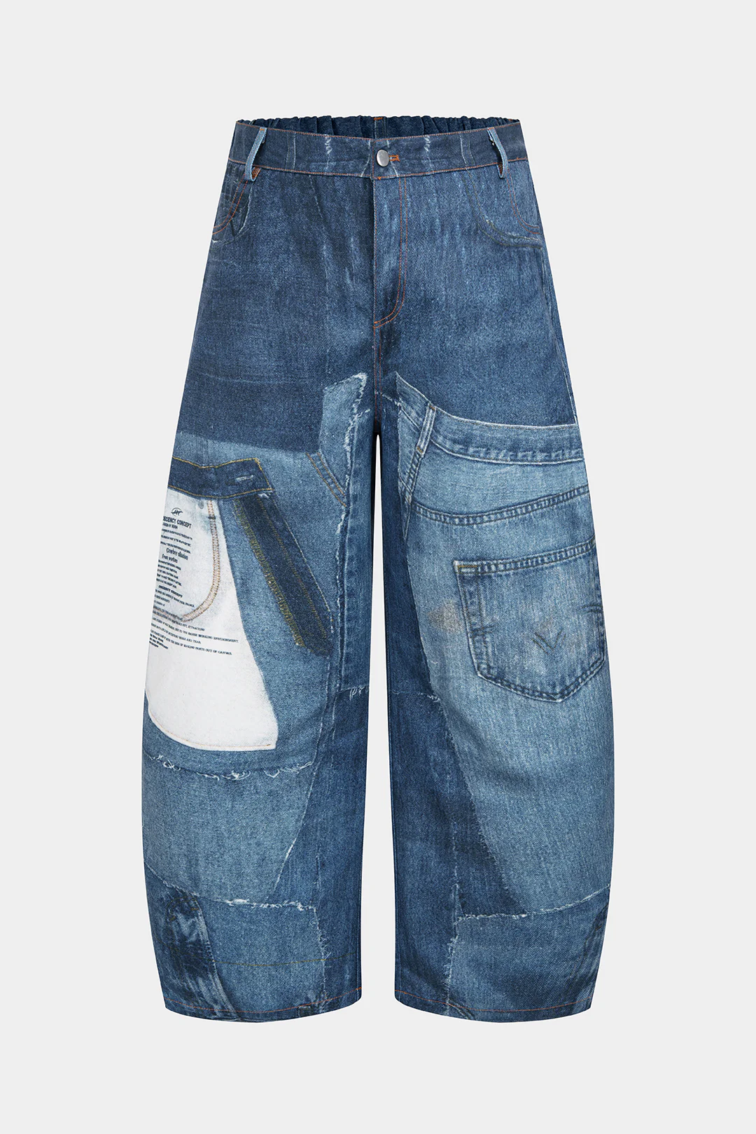 Plus Size Abstract Print Pocket Zipper Jeans