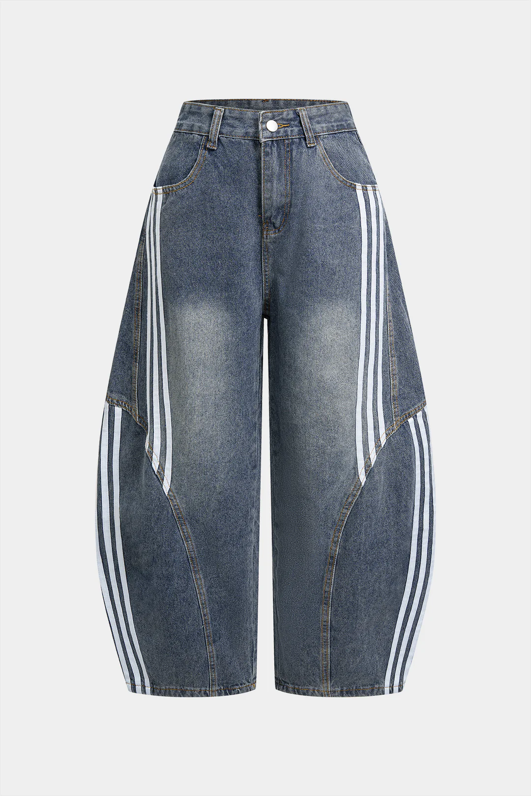 Plus Size Denim Striped Wide Leg Jeans