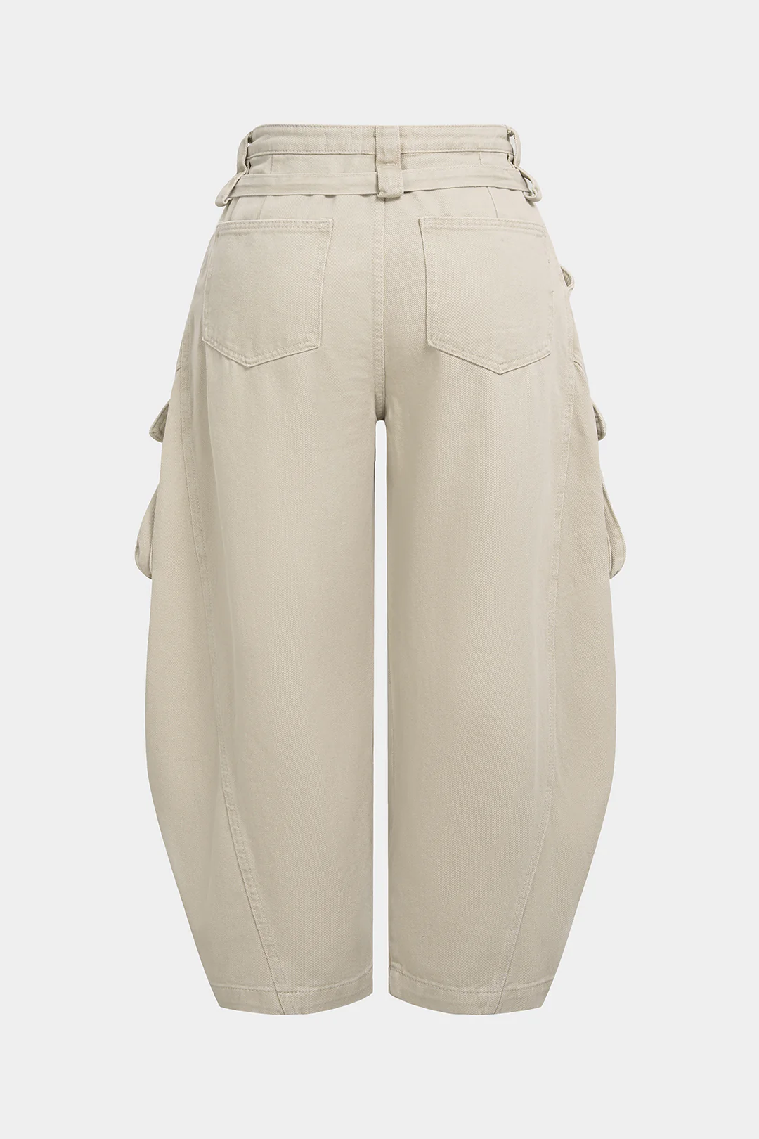Plus Size Denim Pocket Belted Wide Leg Jeans - Image 2