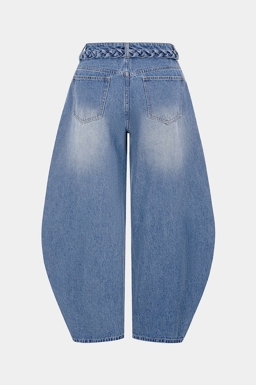 Plus Size Denim Braided Belted Pocket Jeans - Image 2