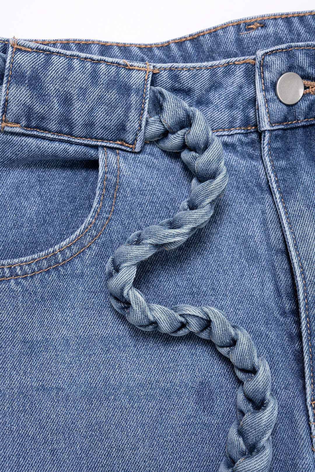Plus Size Denim Braided Belted Pocket Jeans - Image 4