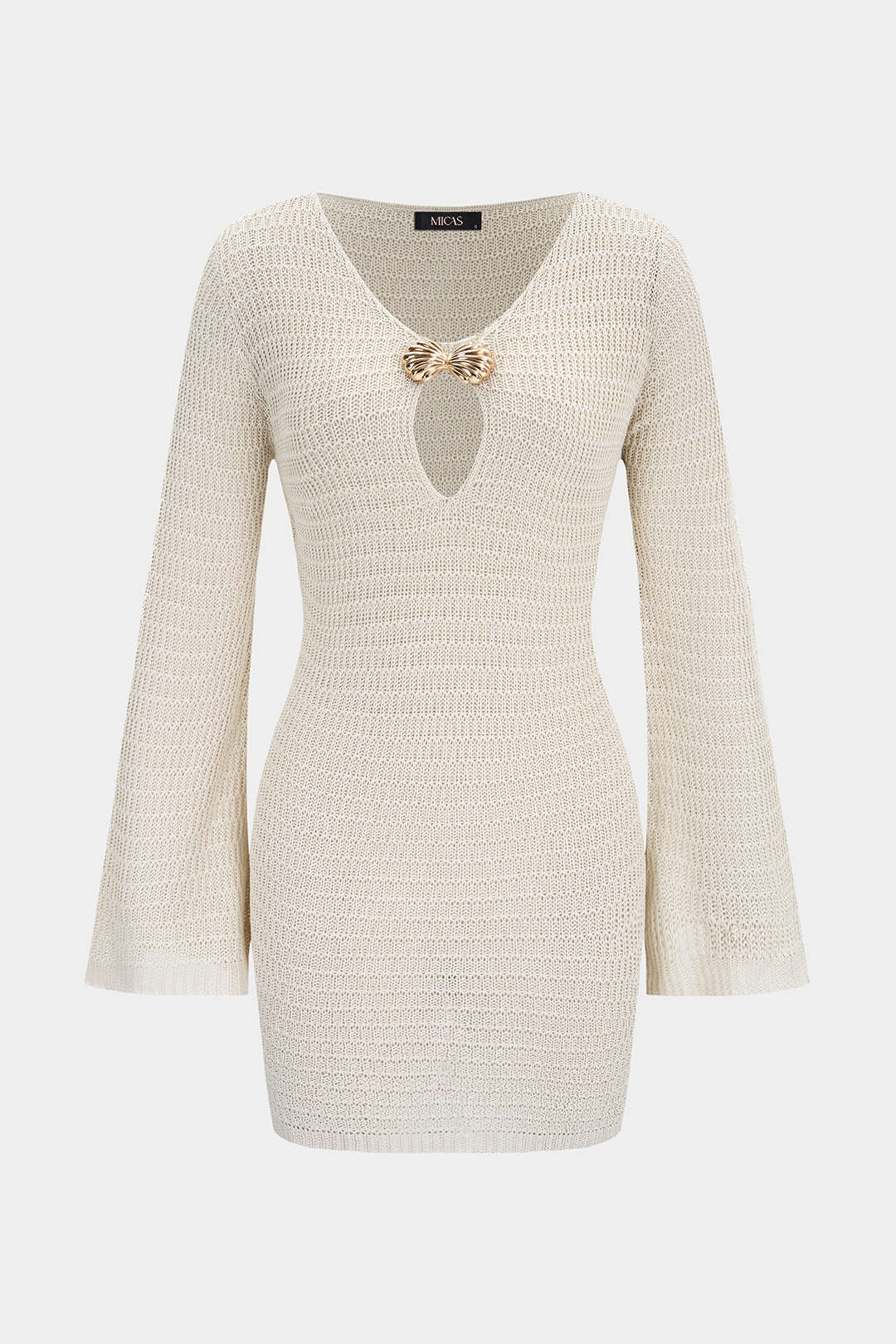 Knit Metallic Cut Out Long Sleeve Cover Up