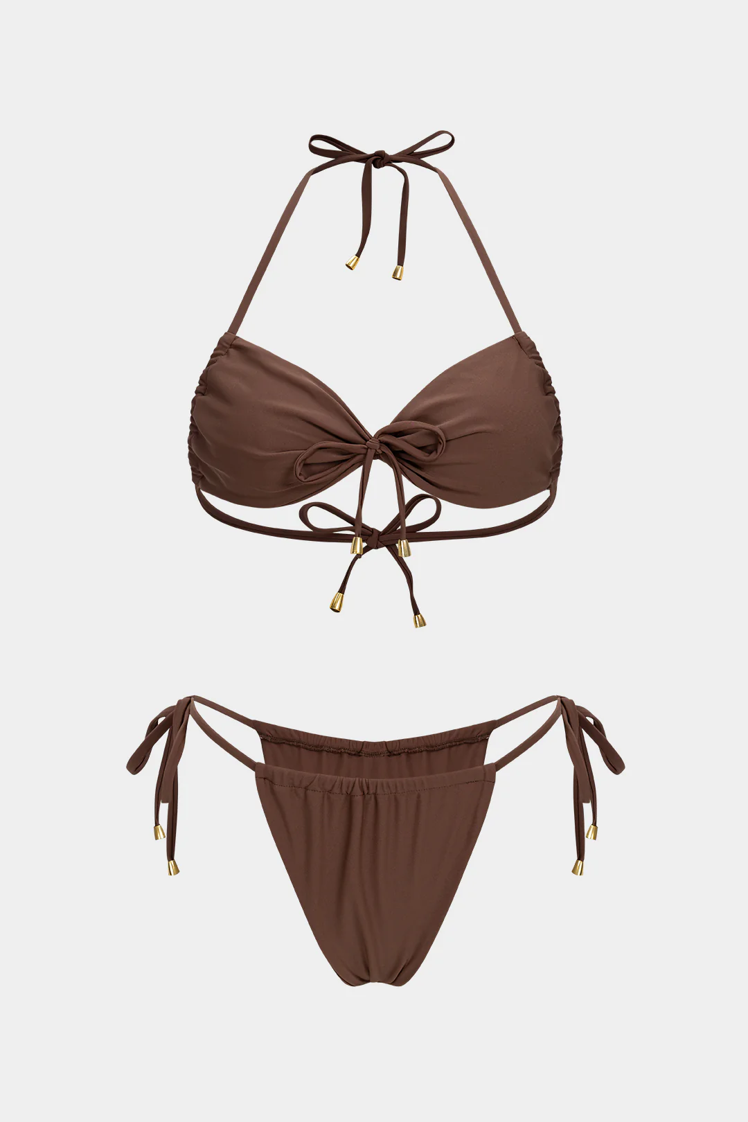 Metallic Halter Neck Tie-Up Bikini Set