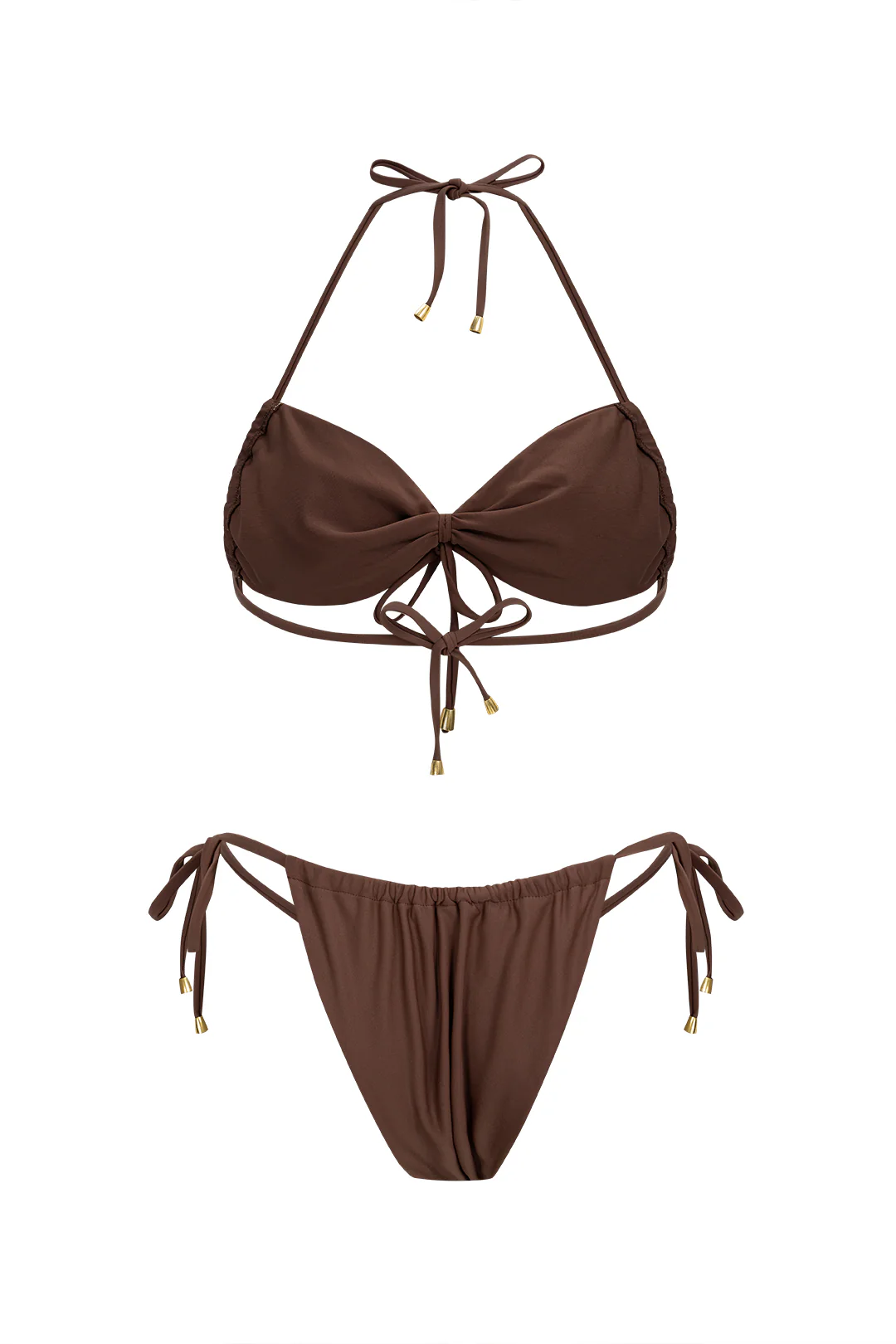 Metallic Halter Neck Tie-Up Bikini Set - Image 2