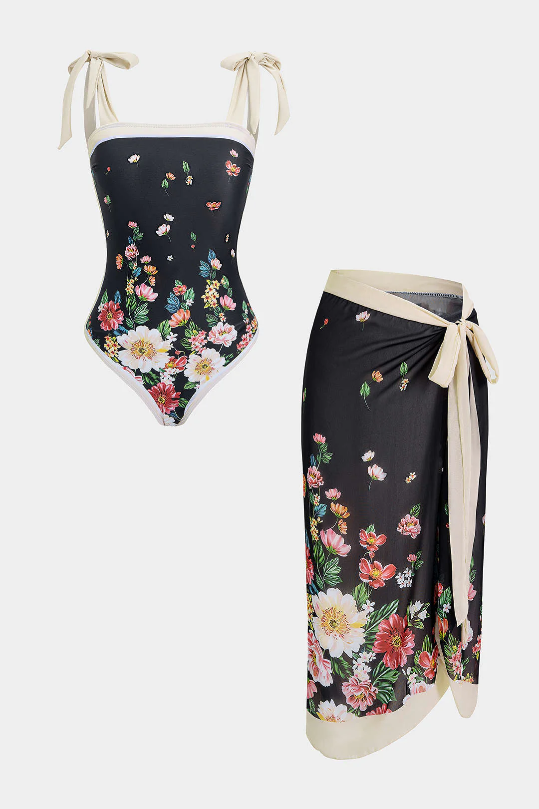 Contrast Floral Print Tie-Up Bikini Set