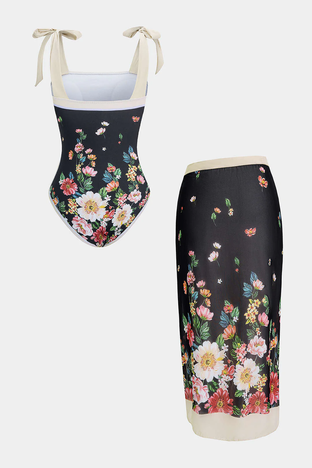 Contrast Floral Print Tie-Up Bikini Set - Image 2