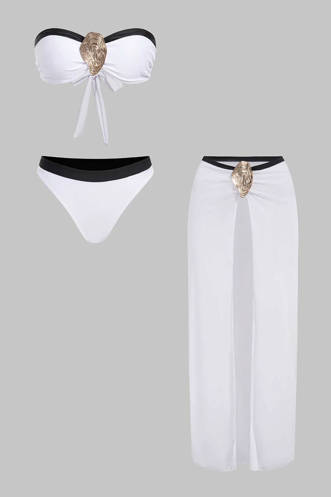 Contrast Metallic Strapless Bikini Set