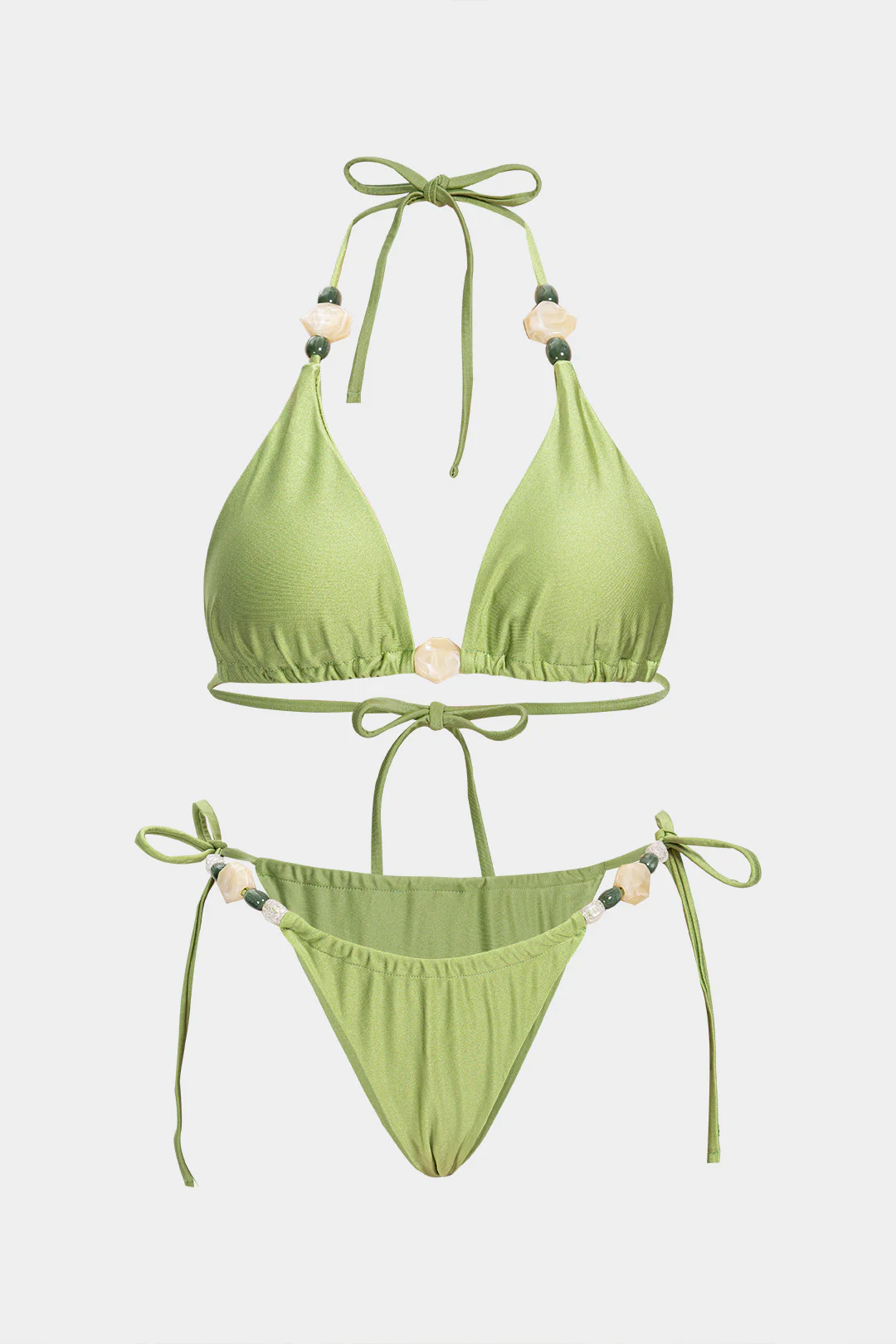 Beaded Halter Neck Tie-Up Bikini Set - Image 2