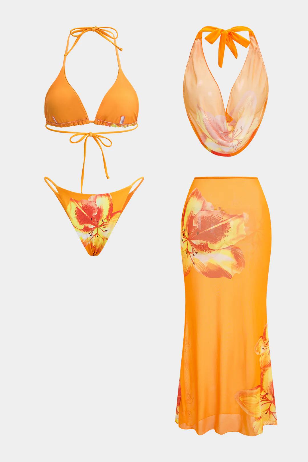 Floral Print Mesh Tie-Up Bikini Set - Image 2