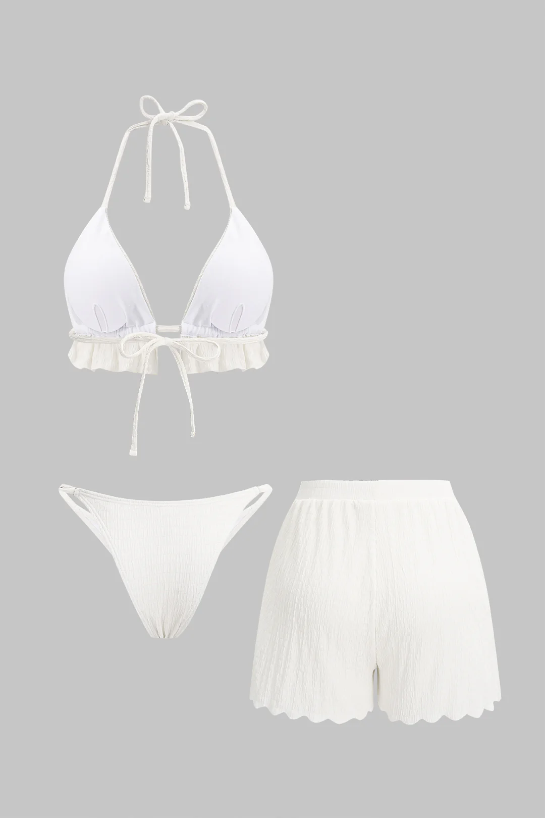 Textured Halter Neck Tie-Up Bikini Set - Image 3