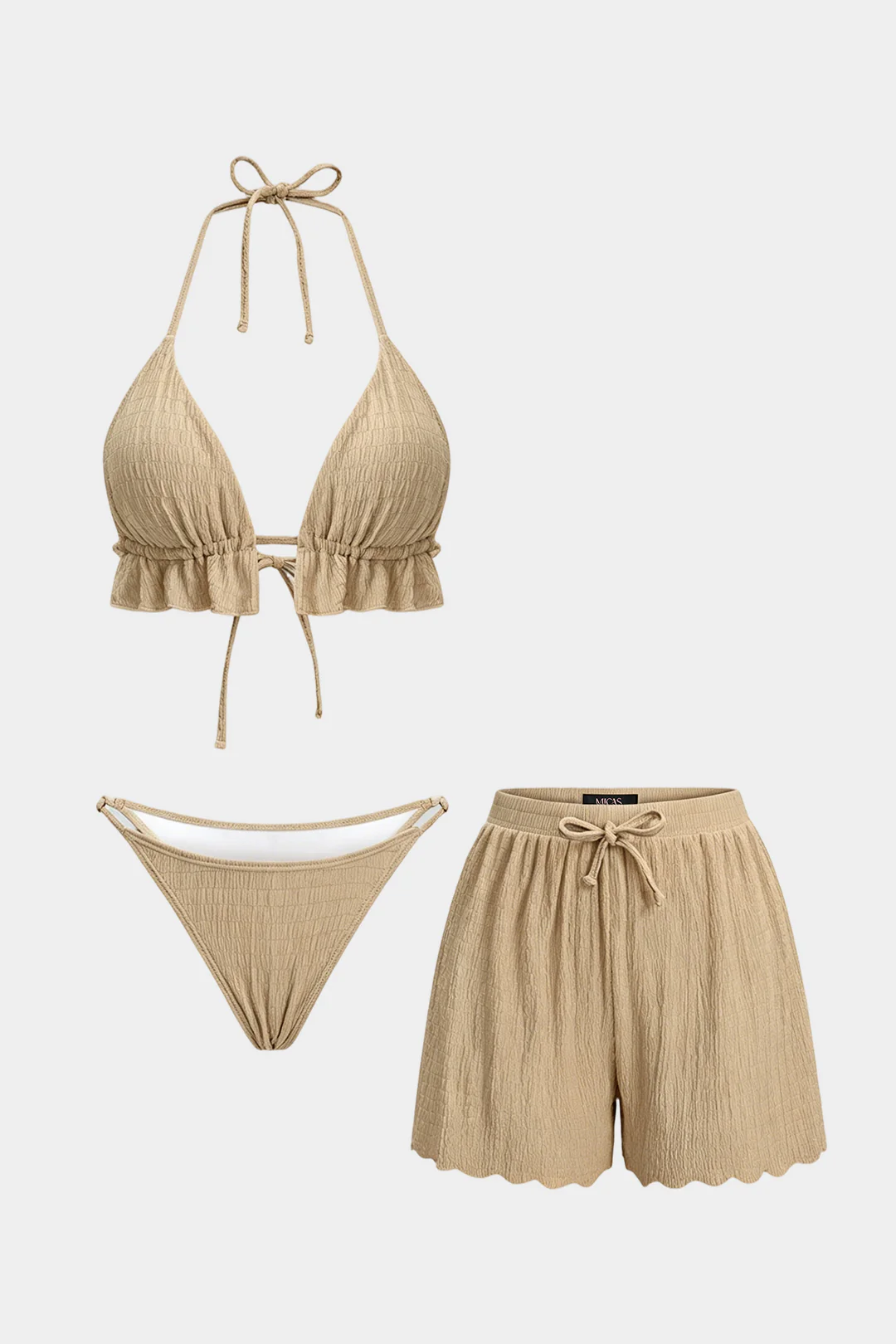 Textured Halter Neck Tie-Up Bikini Set - Image 5