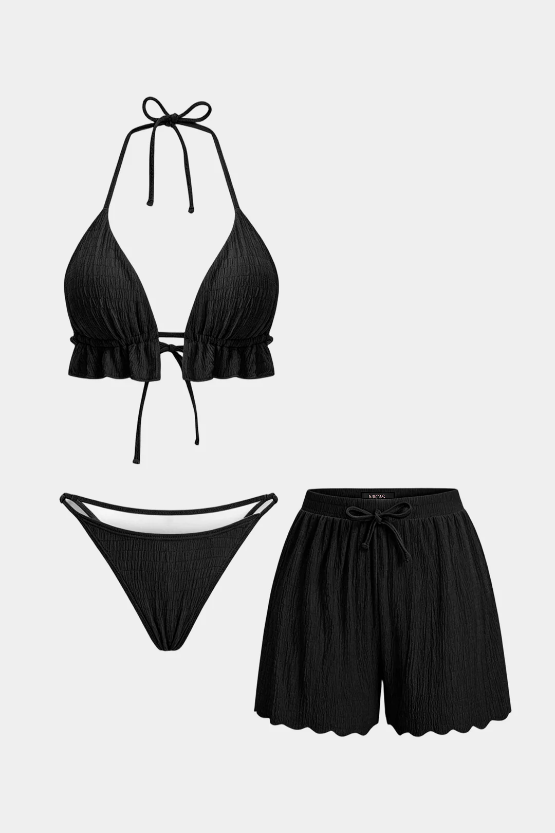 Textured Halter Neck Tie-Up Bikini Set - Image 6