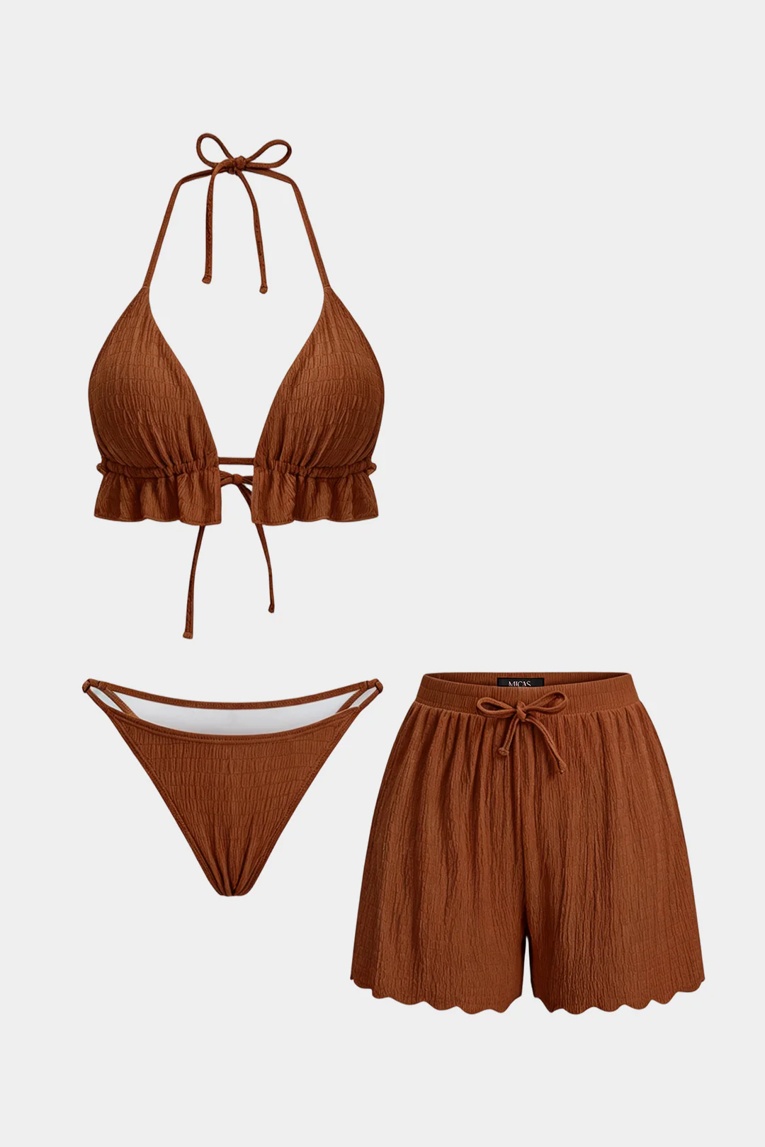 Textured Halter Neck Tie-Up Bikini Set - Image 7