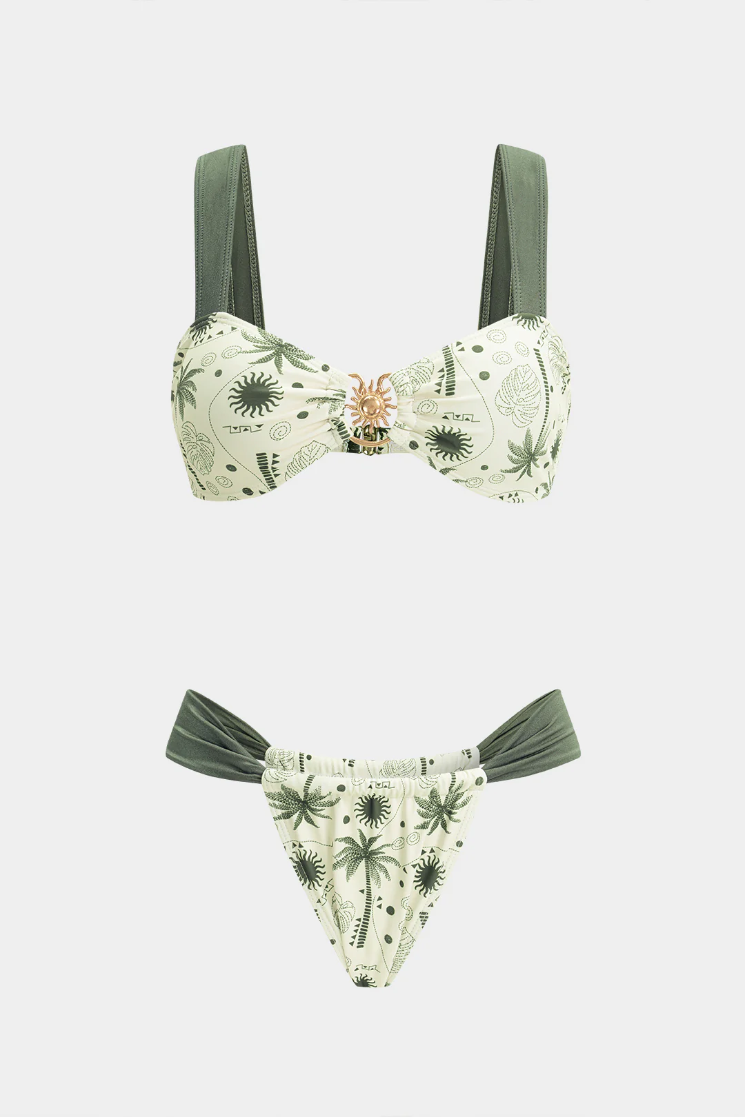 Contrast Coconut Palm Print Bikini Set