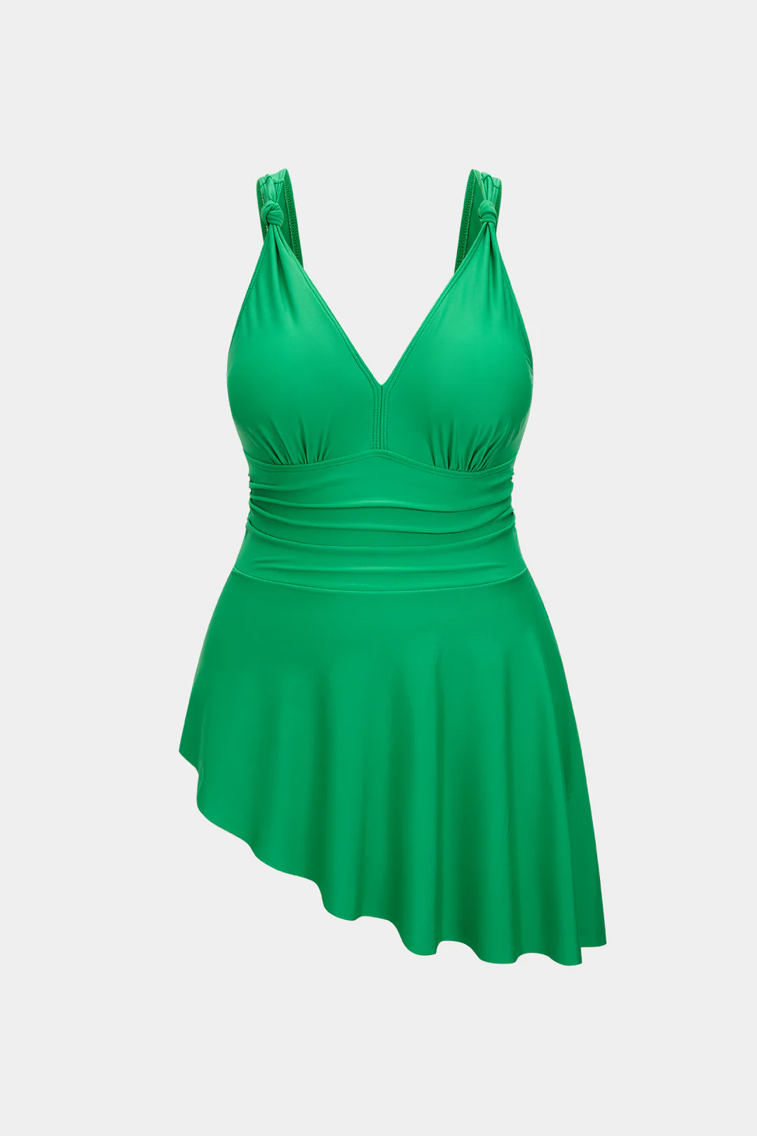 Plus Size V-Neck Knotted Asymmetrical Hem Swimsuit