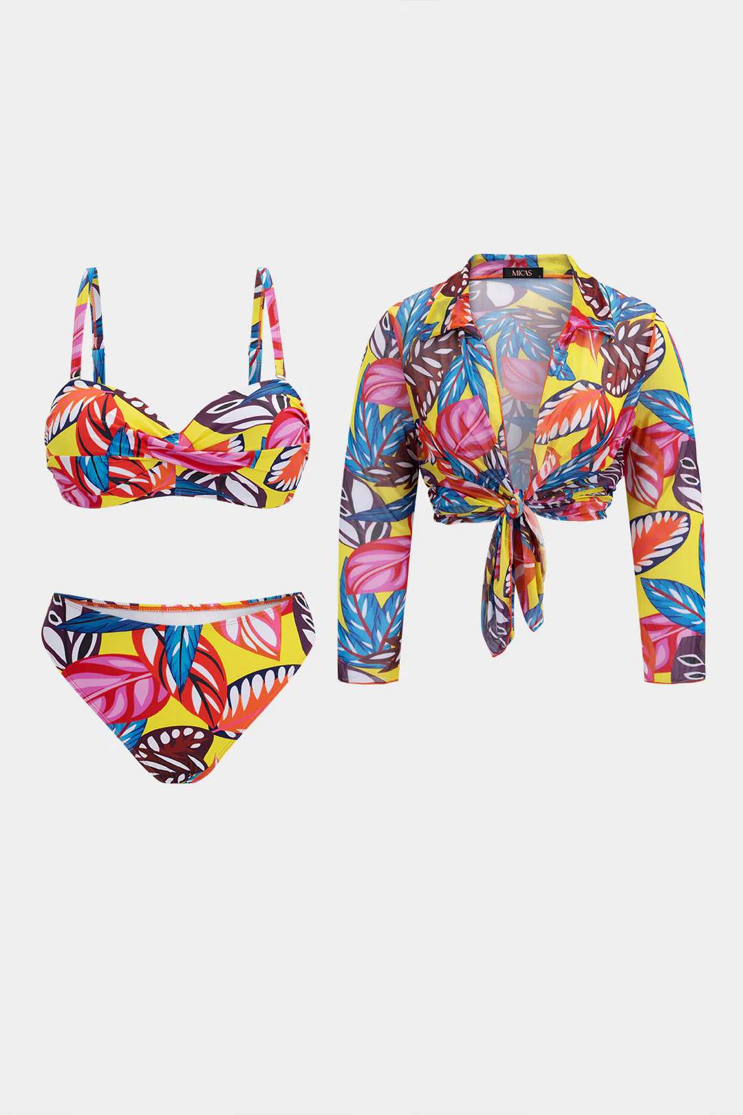 Plus Size Leaves Print Bikini Set