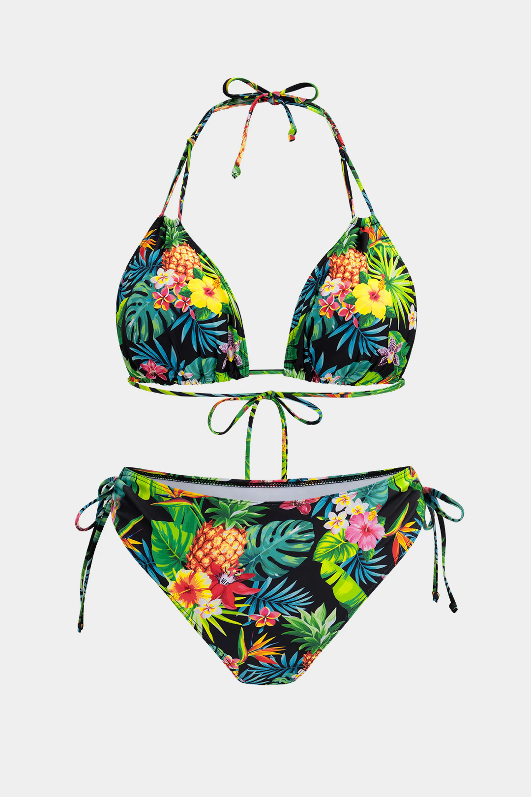Plus Size Leaves Print Tie Front Bikini Set