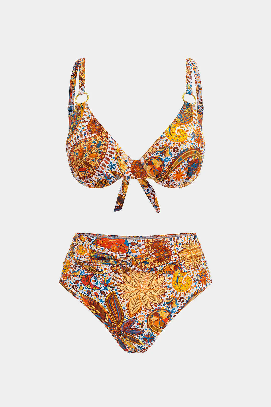 Plus Size Bohemian Print Knotted Bikini Set
