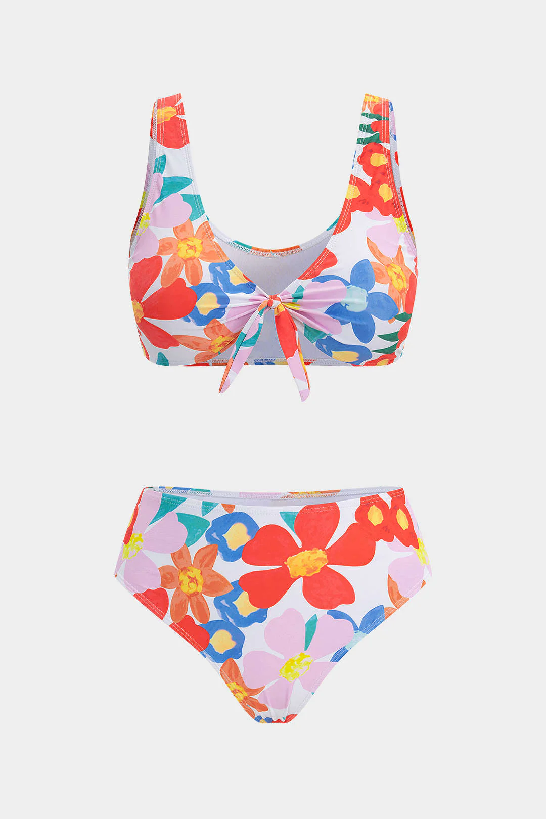 Plus Size Floral Print Tie Front Bikini Set