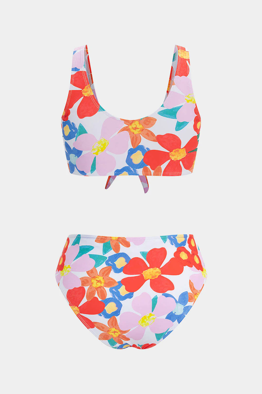 Plus Size Floral Print Tie Front Bikini Set - Image 2