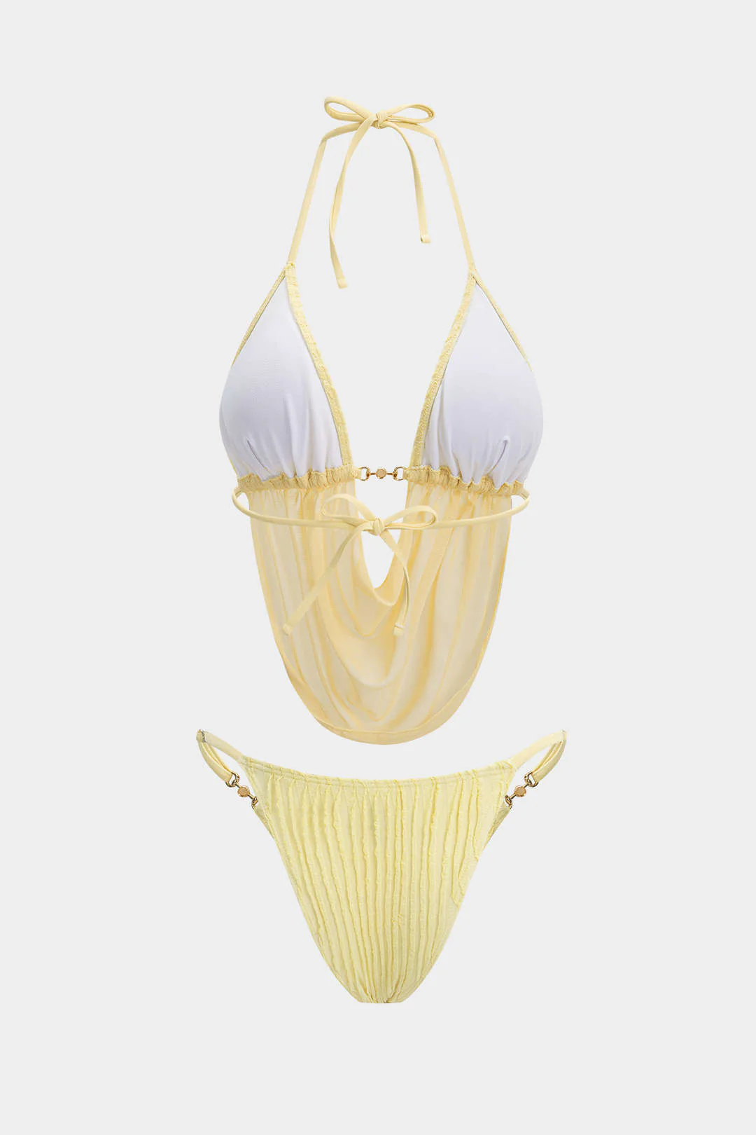 Metallic Halter Neck Backless Tie-Up Bikini Set - Image 2