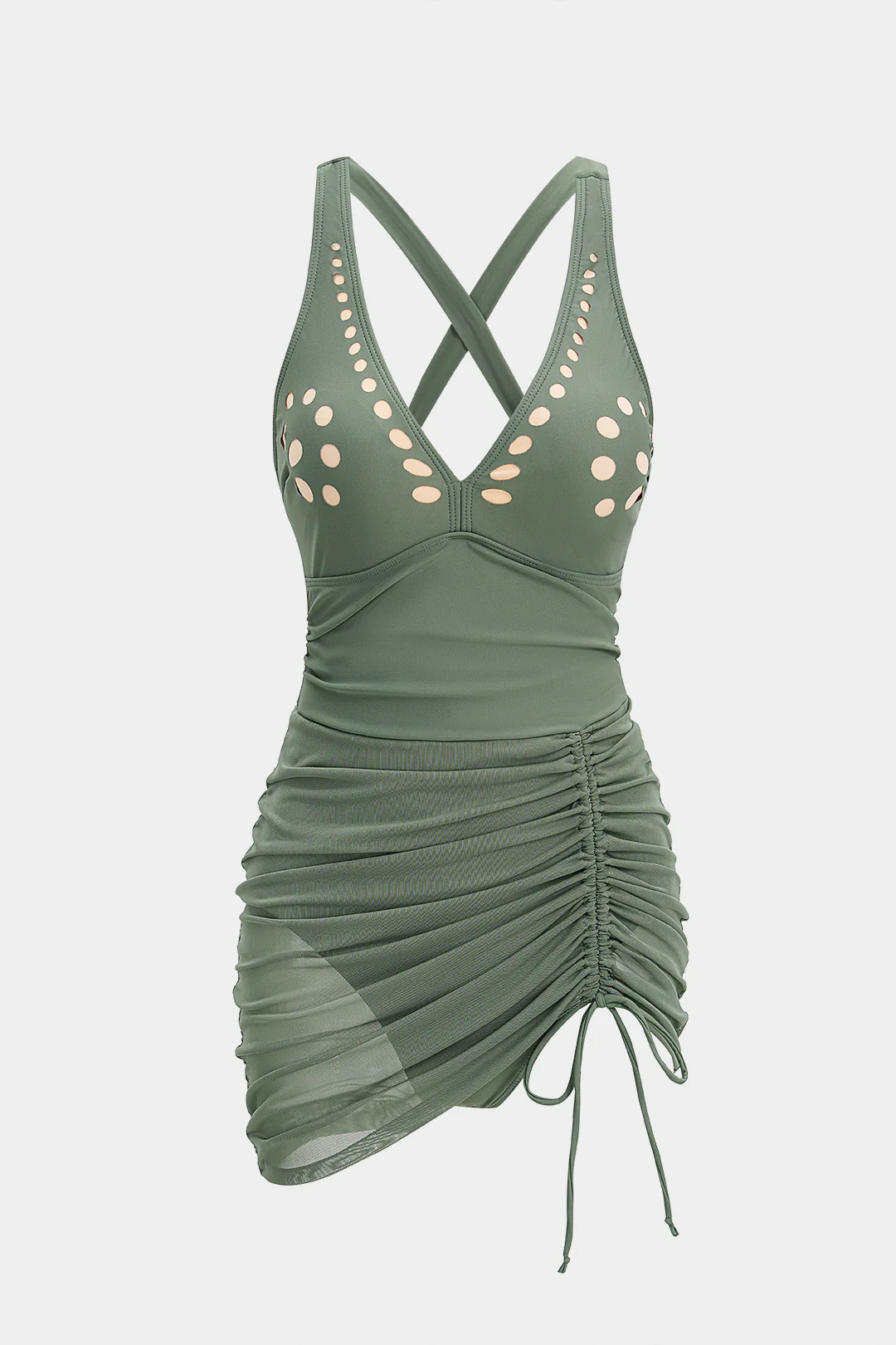 Hollow Out Crossed Asymmetrical Drawstring Swimsuit