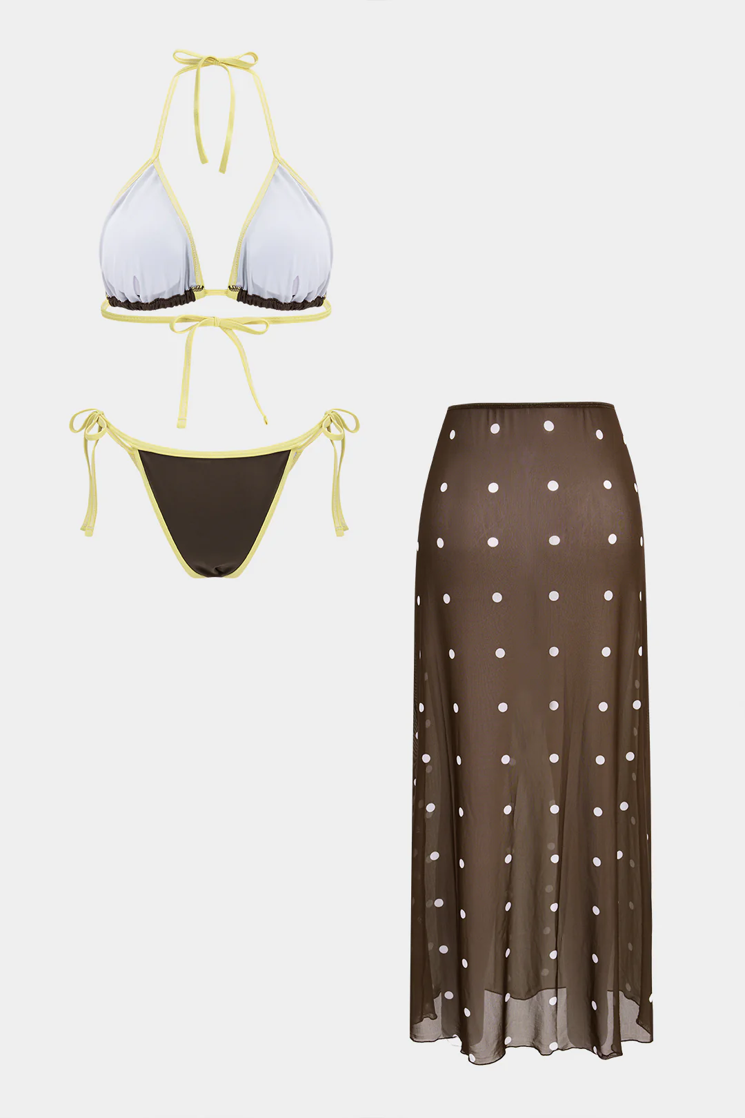 Polka Dots Contrast Print Tie-Up Bikini Set - Image 3