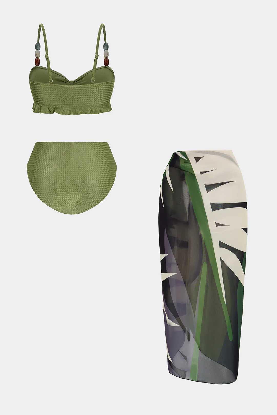 Geometric Print Beaded Tie-Up Bikini Set - Image 2