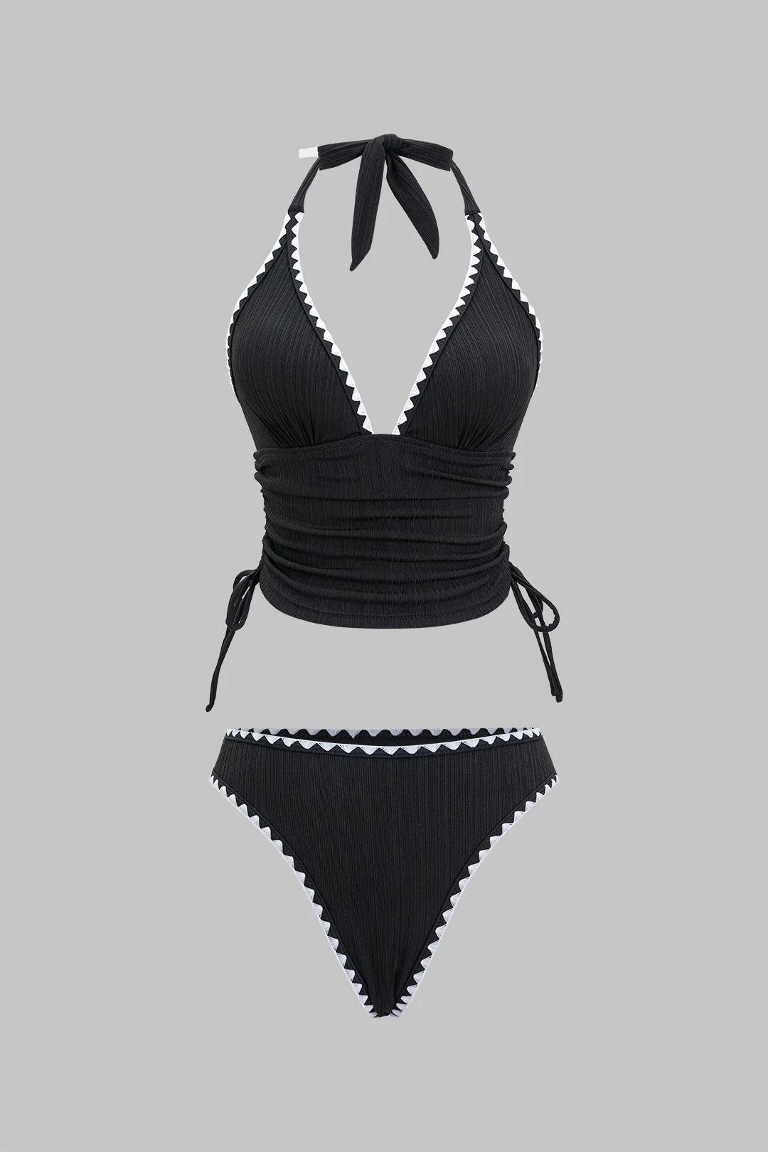 Contrast Binding Halter Neck V-Neck Bikini Set - Image 2