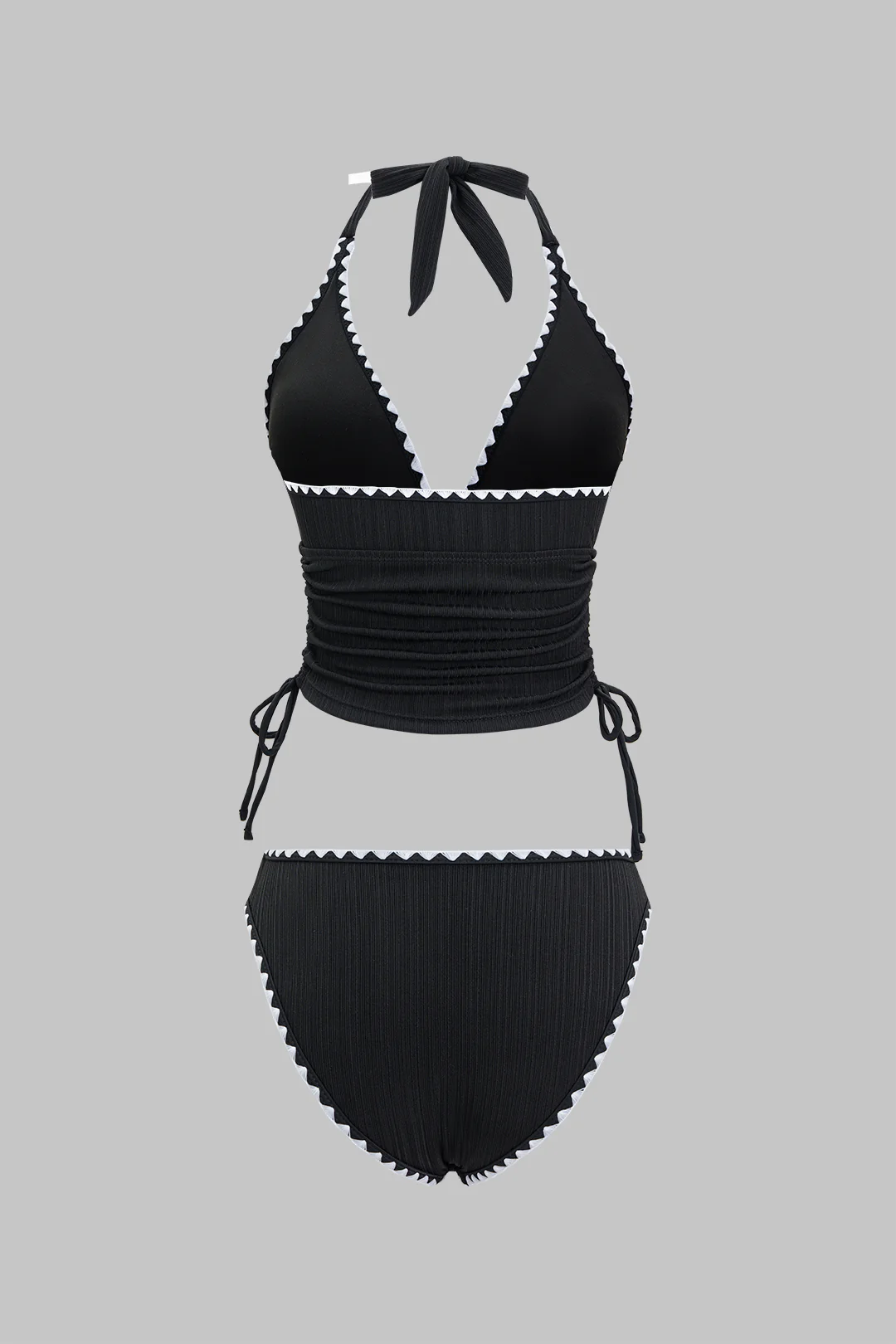 Contrast Binding Halter Neck V-Neck Bikini Set - Image 3