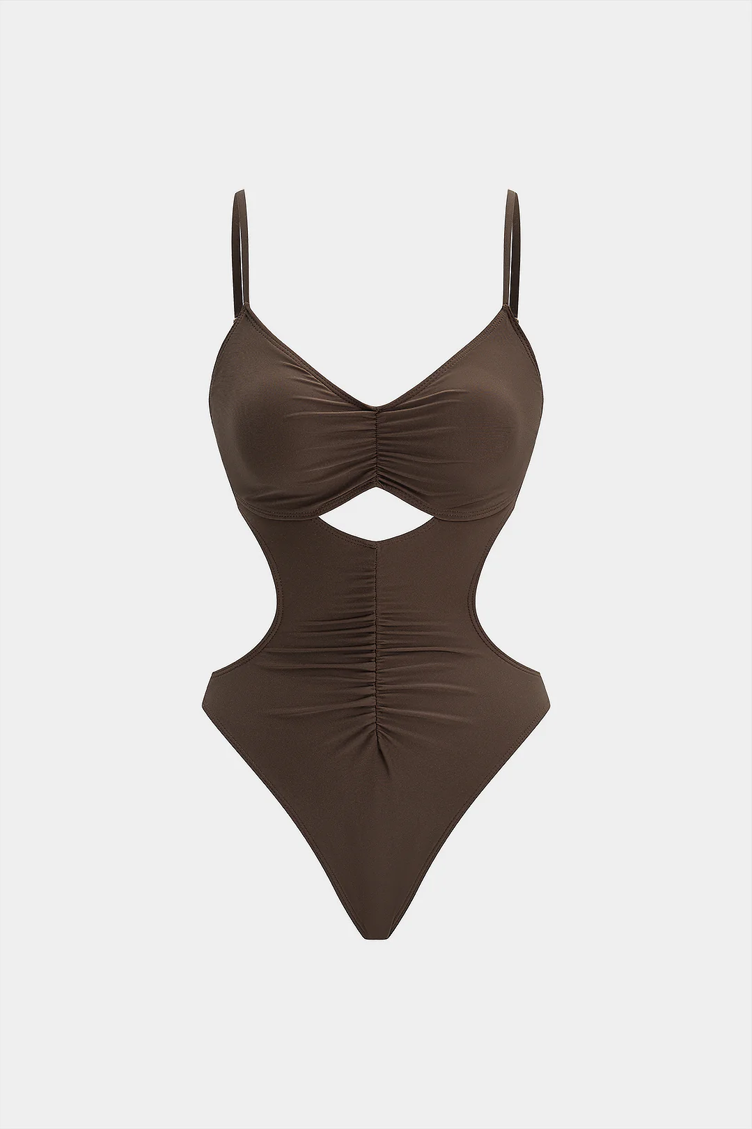 Solid Ruched Cut Out Swimsuit - Image 2