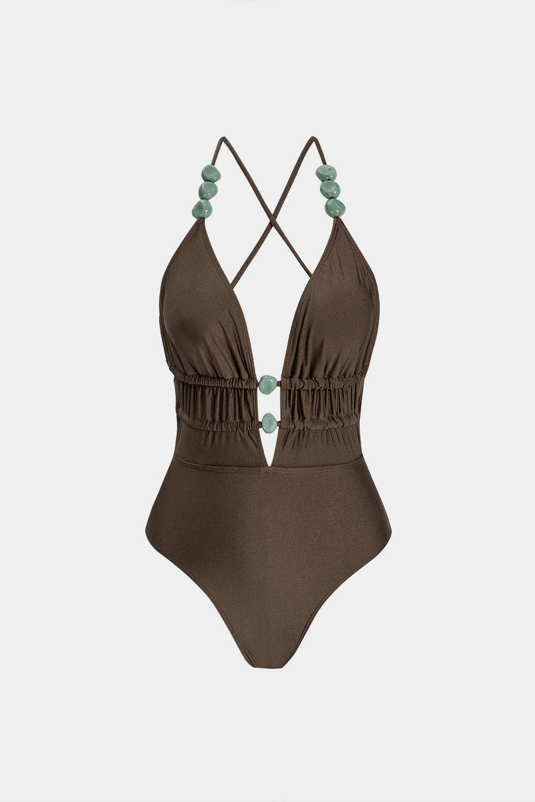 Halter Neck Beaded Crossed Backless Swimsuit - Image 2