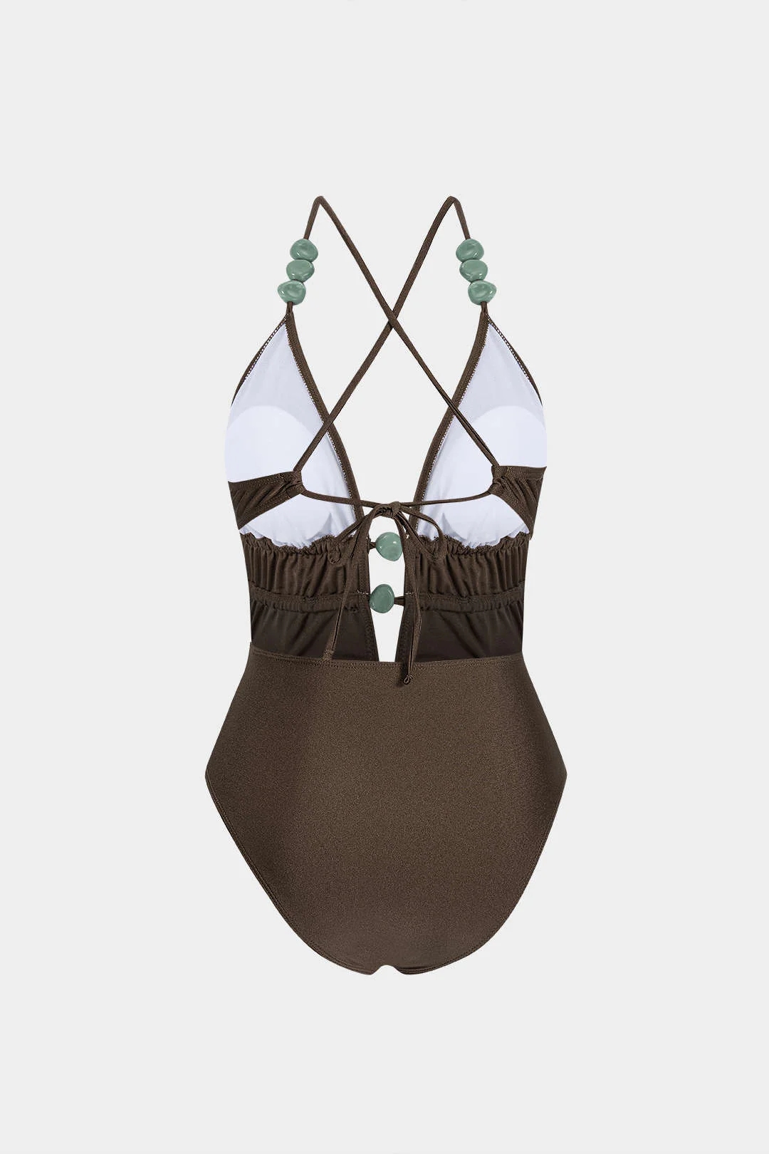 Halter Neck Beaded Crossed Backless Swimsuit - Image 3