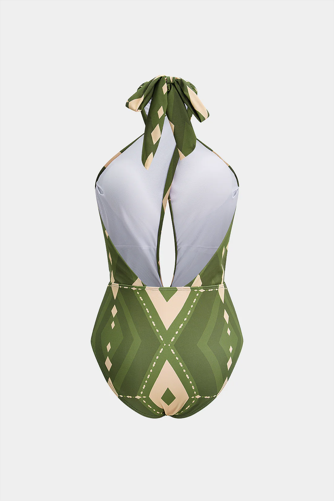Geometric Print Chiffon Crossed Halter Neck Tie-Up Backless Swimsuit - Image 2